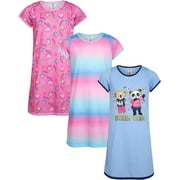 Girls' Nightgown - 3 Pack Short Sleeve Cotton Pjs and Night Dresses for Girls, Sizes:5-16